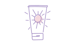 An illustration of a bottle with a sun on it that represents sunscreen